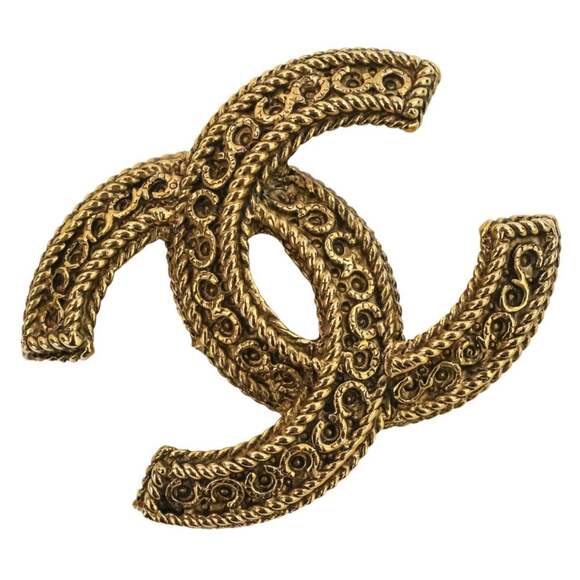 CHANEL Authentic Vintage Gold Logo Brooch